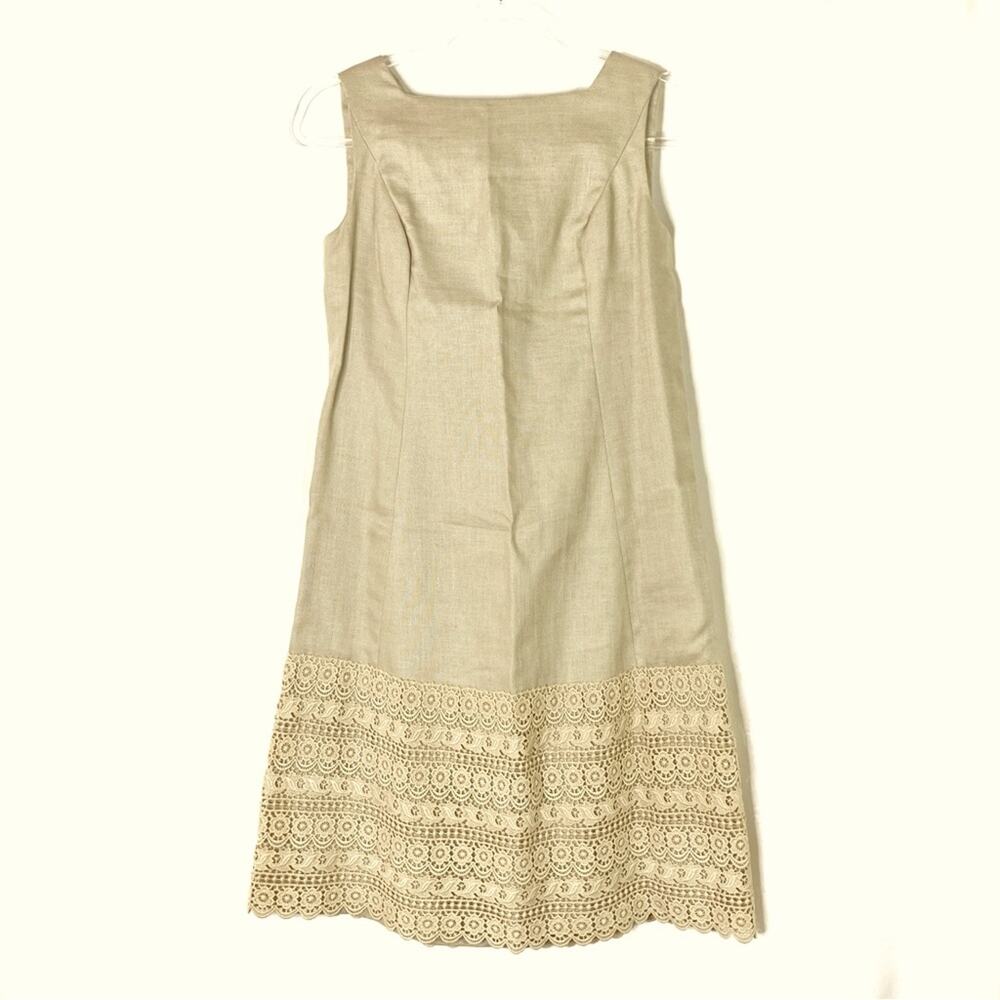 Handmade Tan Mini Shift Dress Crochet Lace Hem Womens Small